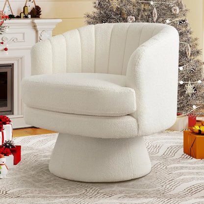Swivel Accent Chair with Armrest, Modern 360 Degree Swivel Barrel Chair with Curve Back and Soft Cushion,Comfy Round Sherpa