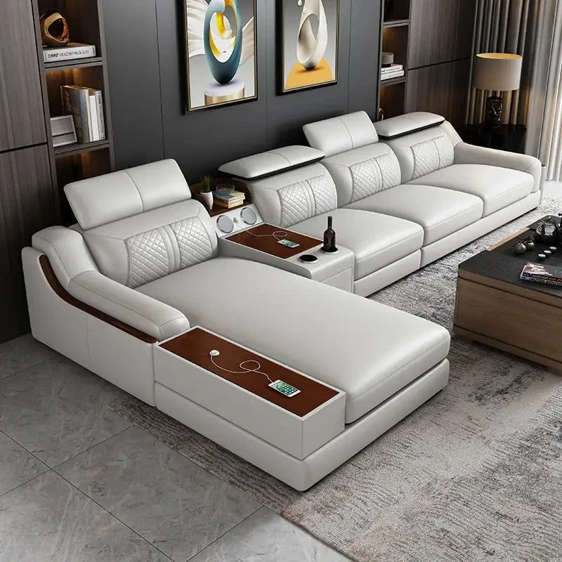 Luxury Charging  Sofas Bed U Shaped Sectional Furniture 7 Seat Modern European Fabric Living Room Sofas Set