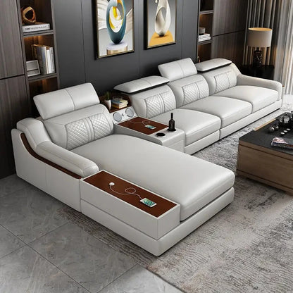 Luxury Charging  Sofas Bed U Shaped Sectional Furniture 7 Seat Modern European Fabric Living Room Sofas Set
