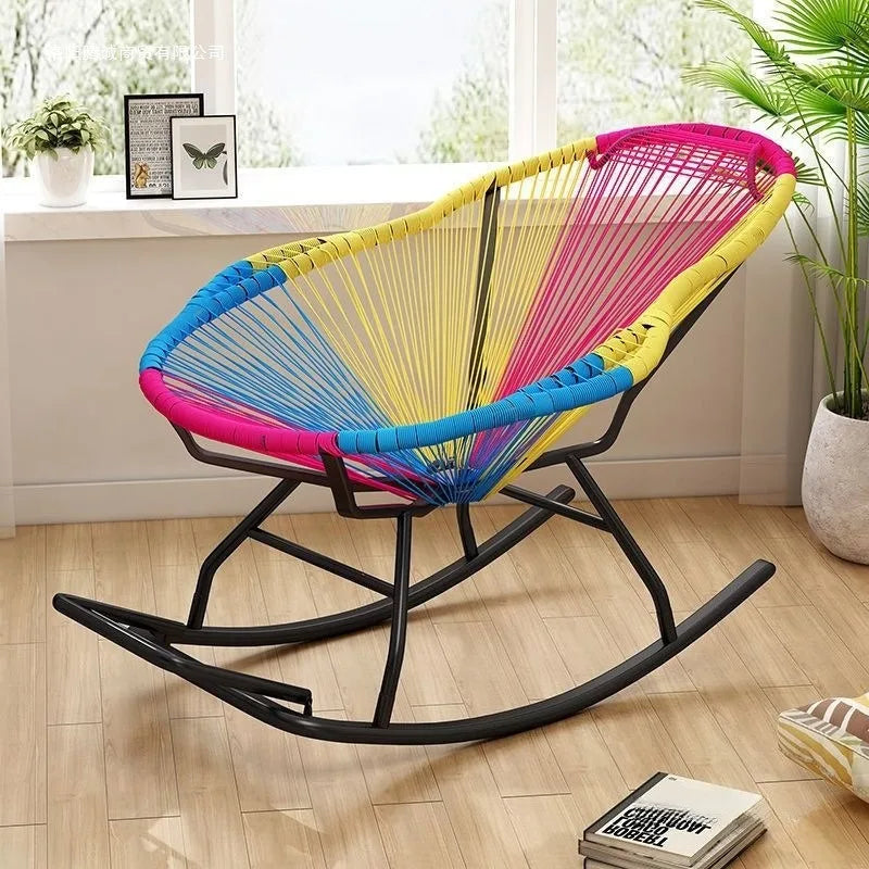 Outdoor courtyard rainbow rocking chair, household balcony rattan chair, casual nap rocking chair, bold and thicker