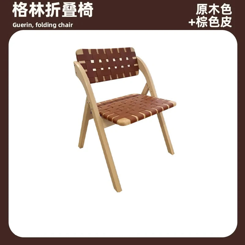 Solid Wood Dining Chairs Home Living Rooms Saddle Leather Folding Chairs Dining Chairs