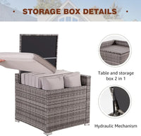 A 8 Pieces Patio Furniture Set Wicker Outdoor Conversation Set Rattan Sectional Sofa Set w/Storage Box & Glass Coffee Table