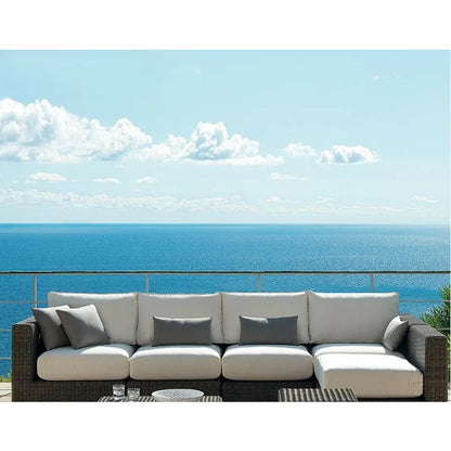 Nordic courtyard rattan furniture outdoor waterproof sunscreen sofa coffee table pedal double recliner resort bed and breakfast