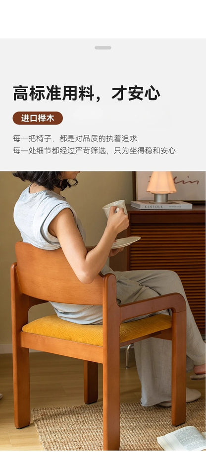 French retro solid wood dining chair home simple designer chair bedroom fabric medieval backrest single chair