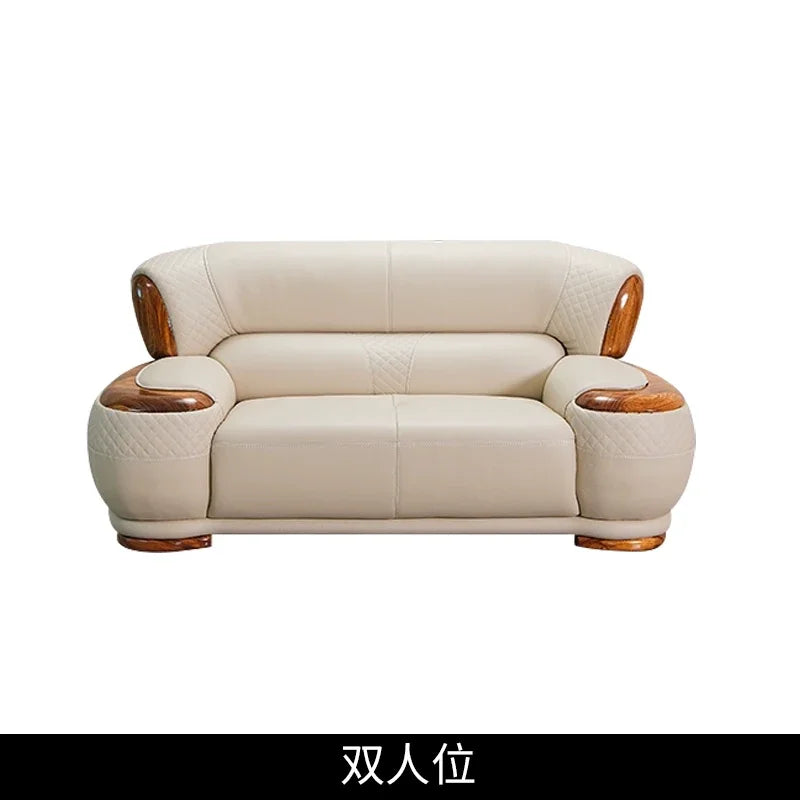 New Chinese ebony leather sofa living room modern first layer cowhide 1234 combination  FT