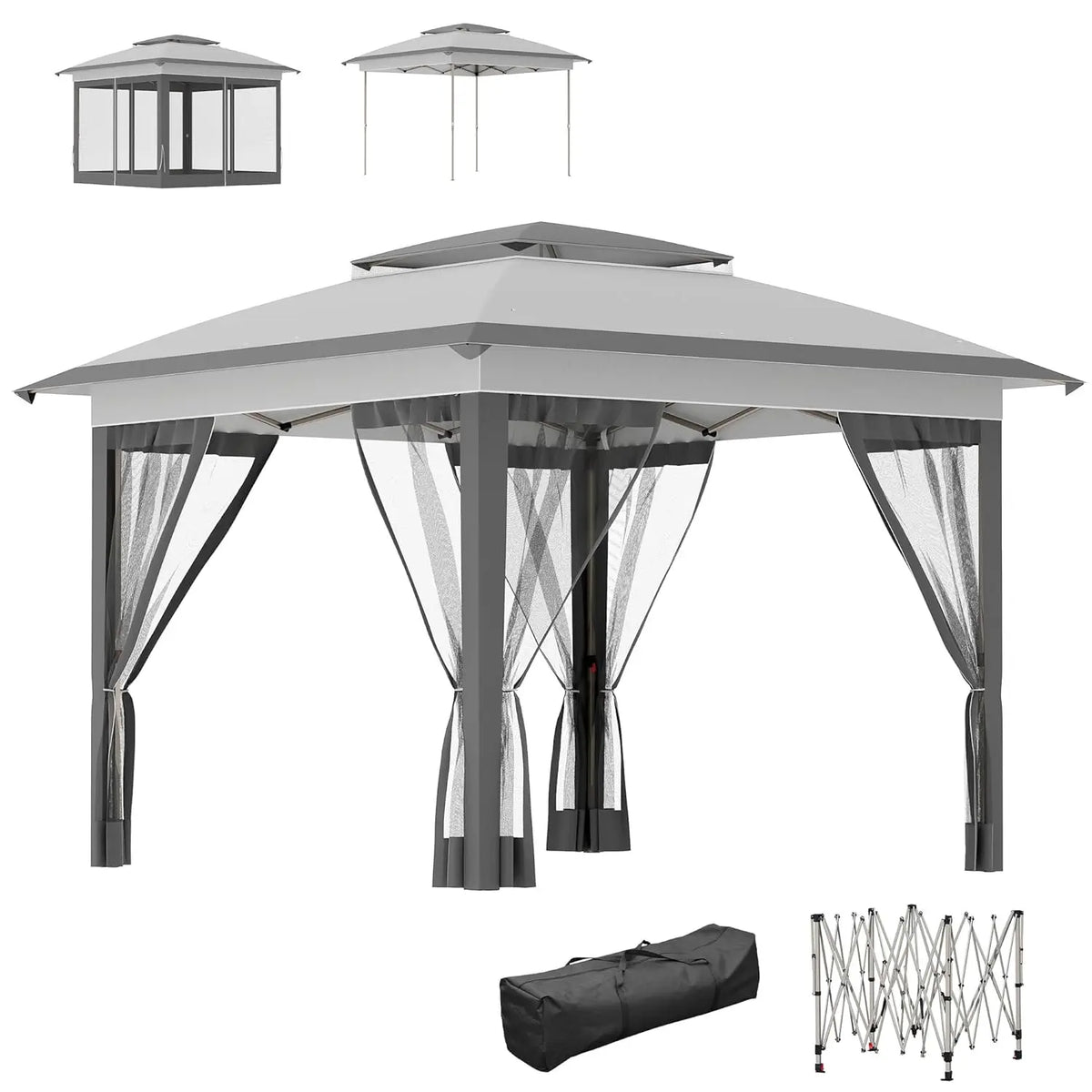 12x12 Pop Up Canopy Tent with Netting Carry Bag Instant Sun Shelter 137sqft Shade Height Adjustable Outdoor Garden Patio Custom