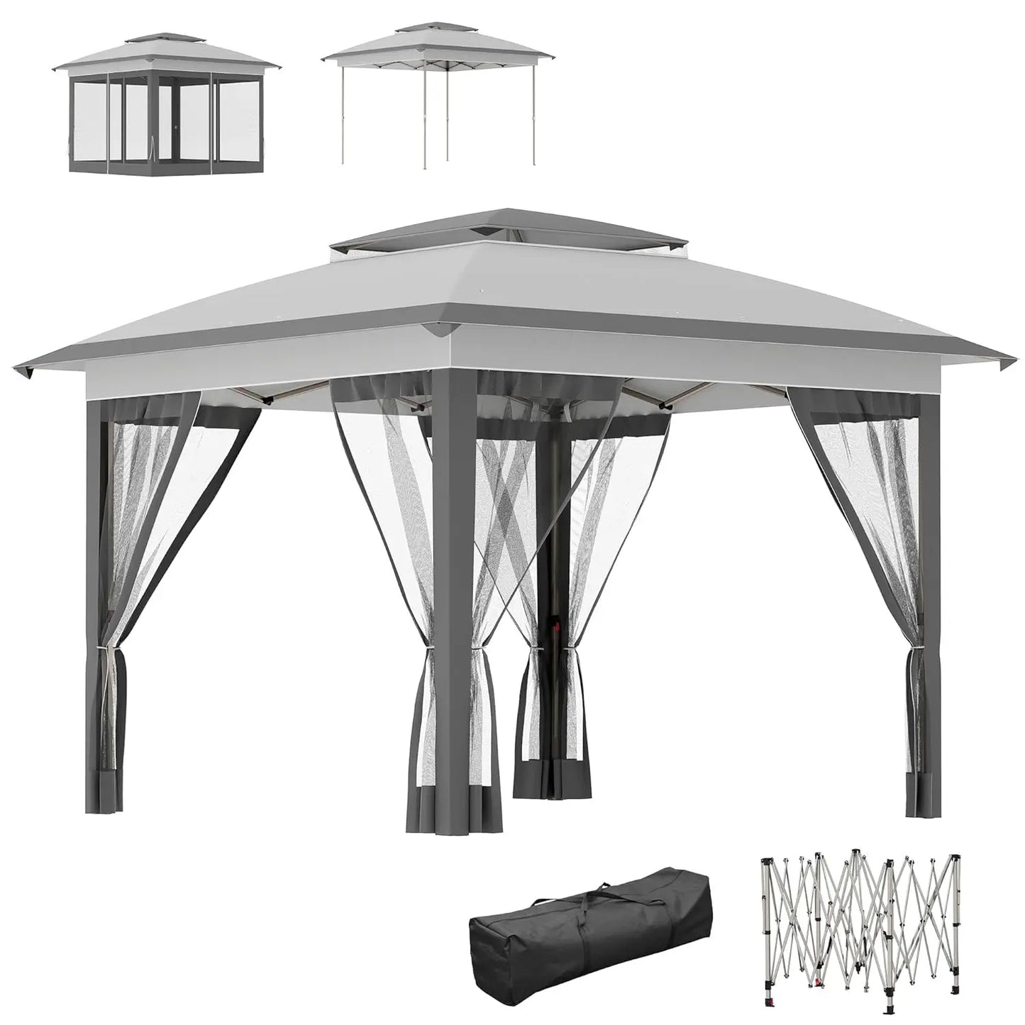 12x12 Pop Up Canopy Tent with Netting Carry Bag Instant Sun Shelter 137sqft Shade Height Adjustable Outdoor Garden Patio Custom