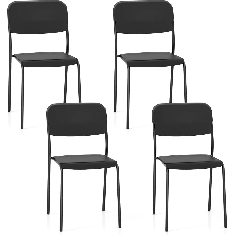Set of 4 Stackable Metal Dining Chairs - Lightweight Kitchen Chairs with Tilt Backrest and Strong Metal Legs, Suitable for Indoo