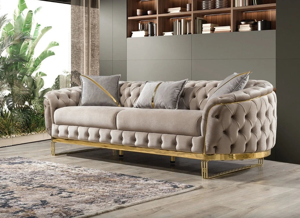 Sofa Velvet American light luxury fabric sofa straight row 123 Internet celebrity designer living room high-end buckle sofa