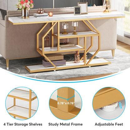 Tribesigns Console Table, Modern Gold Sofa Table Behind Couch with Storage, 4 Tier Entryway Accent Table