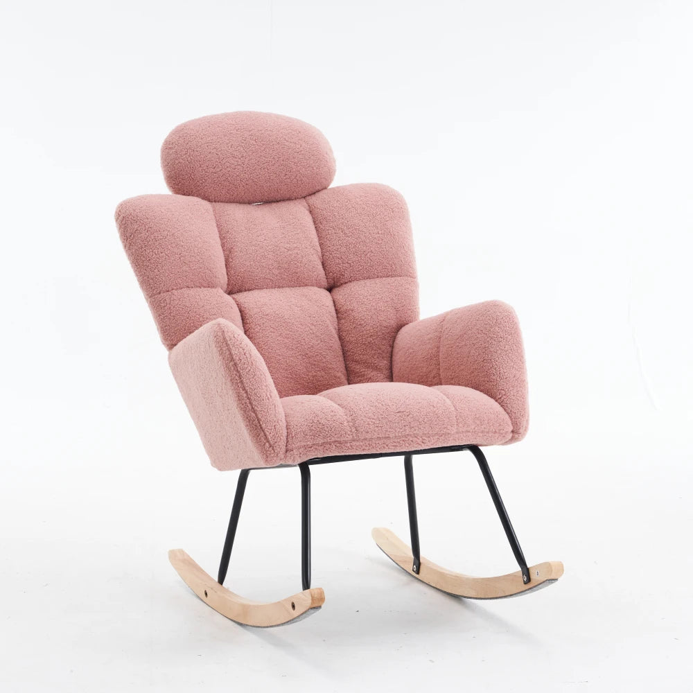 Modern Swing Chair in Teddy Fabric with Tufted Cover Upholstered Seathigh backrest for Living and Bedroom