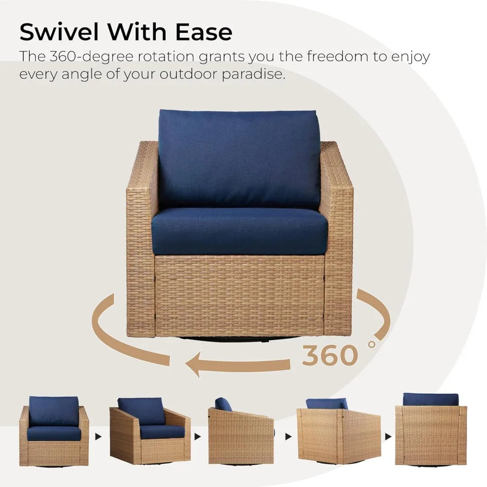 Furniture 5 Pieces Swivel Wicker Patio Furniture Set, Outdoor Conversation Set With 2 Pieces Rattan Swivel Chairs, 2 Pieces