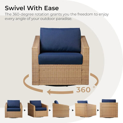 Furniture 5 Pieces Swivel Wicker Patio Furniture Set, Outdoor Conversation Set With 2 Pieces Rattan Swivel Chairs, 2 Pieces