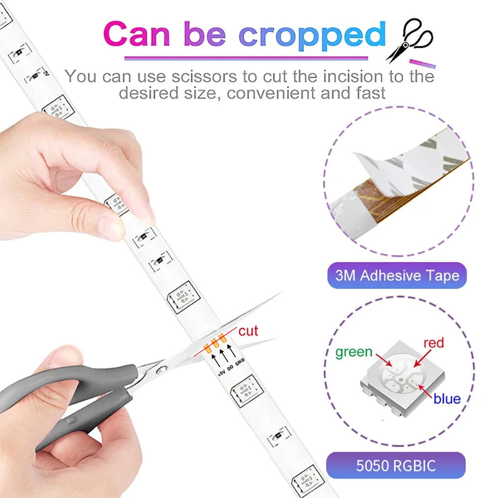 LED Strip Lights RGBIC 5050 LED Strips Commercial Grade Waterproofing App Control Tape Light For Bedroom Room Kitchen Bar