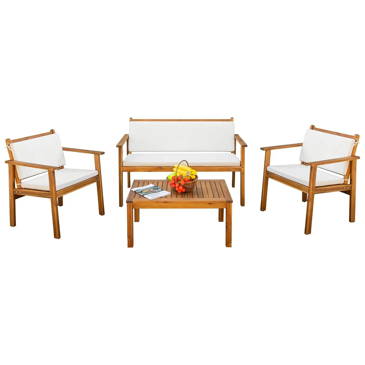 Patio Furniture 4 Piece Acacia Wood Outdoor Conversation Sofa Set with Table & Cushions Porch Chairs for Garden,, Customized