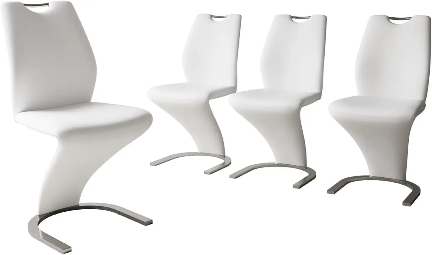 Modern Kitchen Dining Room Chairs Armless Upholstered Side Chairs Sturdy Metal Legs (4-White)