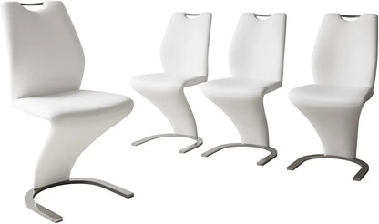 Modern Kitchen Dining Room Chairs Armless Upholstered Side Chairs Sturdy Metal Legs (4-White)