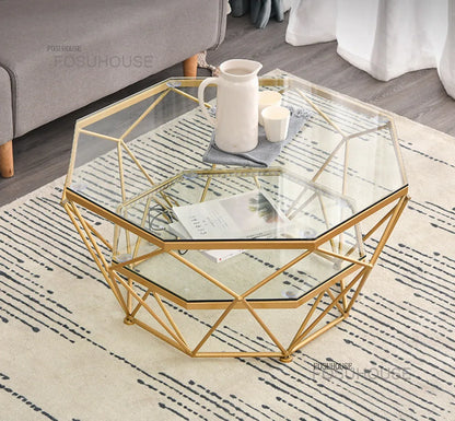 Nordic Glass Living Room Coffee Tables Light Luxury Modern Toughened Glass Bedroom Corner Table Iron Coffee Table Home Furniture