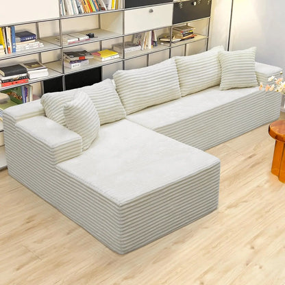 sectional couches for Living Room-Corduroy Couch，104" Cloud Sectional Couch with L-Shape Chaise， Modern Modular Sofa