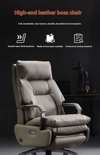 Modern Ergonomic Electric Leather Office Chair with Massage & Multifunctional Luxury Large Class Computer Chair