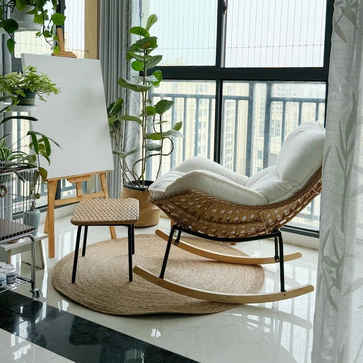 Modern Rocking Lounge Chair for Balcony Woven Rattan Lobster Chair Indoor Swing Seat Comfortable Single Sofa for Living Room