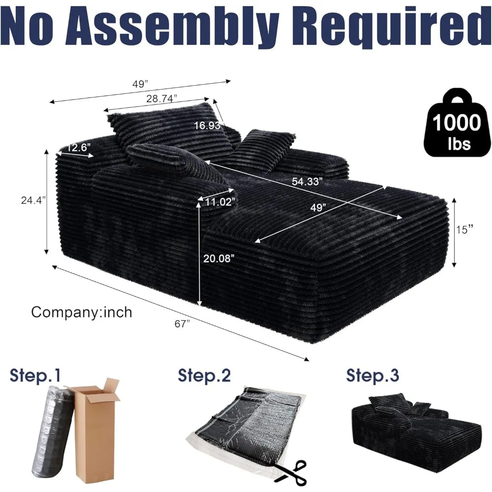 67 Inch Chair, Cloud Comfy Couches Sofa Beds, Chaise Lounge Reading Chairs for Bedroom with Double Armrests