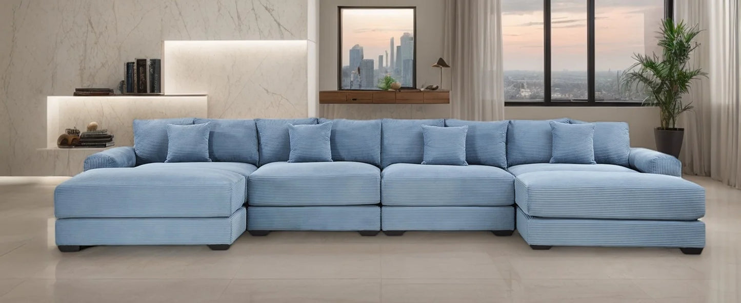 (UUX)155" Oversized Modular Sofa, Corduroy Cloud Couch Sectional with L Shape Chaise and 12 Throw Pillows, Upholste UQ