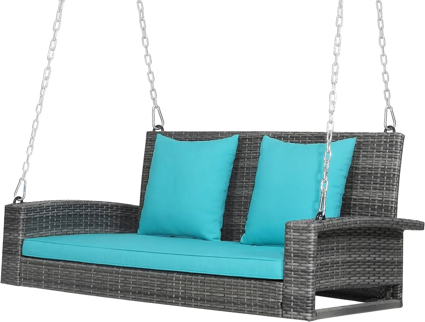 l Hanging Porch Swing, 2-Person Outdoor Wicker Swing Chair Bench With Cushions, Steel Chains For Garden, Backyard, Deck L