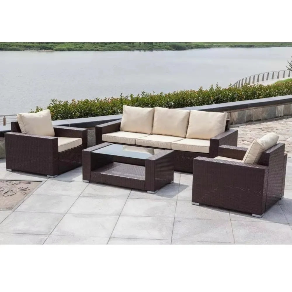 Patio Furniture Set Garden 5PCS Galvanized Steel Garden Set Wicker Ratran Sofa