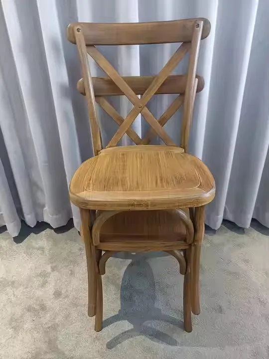 Stackable Natural Wood Grain Cross Back Chair for Outdoor Events Party Wedding