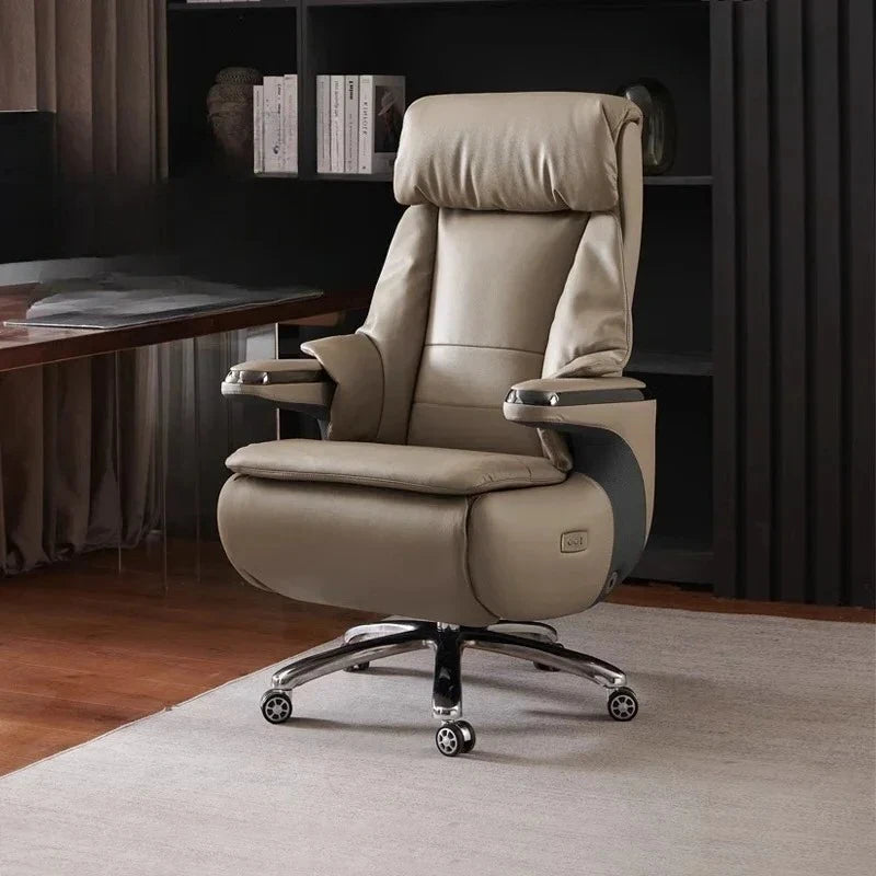 Senior Leather Office Chairs Ergonomic Comfortable Adjust Recliner Office Chairs Mobile Luxurious Furniture Silla Oficina LXOC