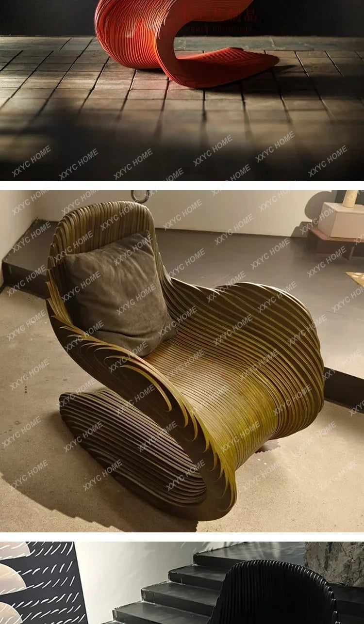 Solid wood sliced art seats, swan chairs, special shape home hotel designer curve creative soft sofa chair