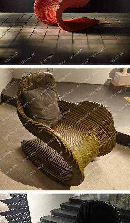 Solid wood sliced art seats, swan chairs, special shape home hotel designer curve creative soft sofa chair
