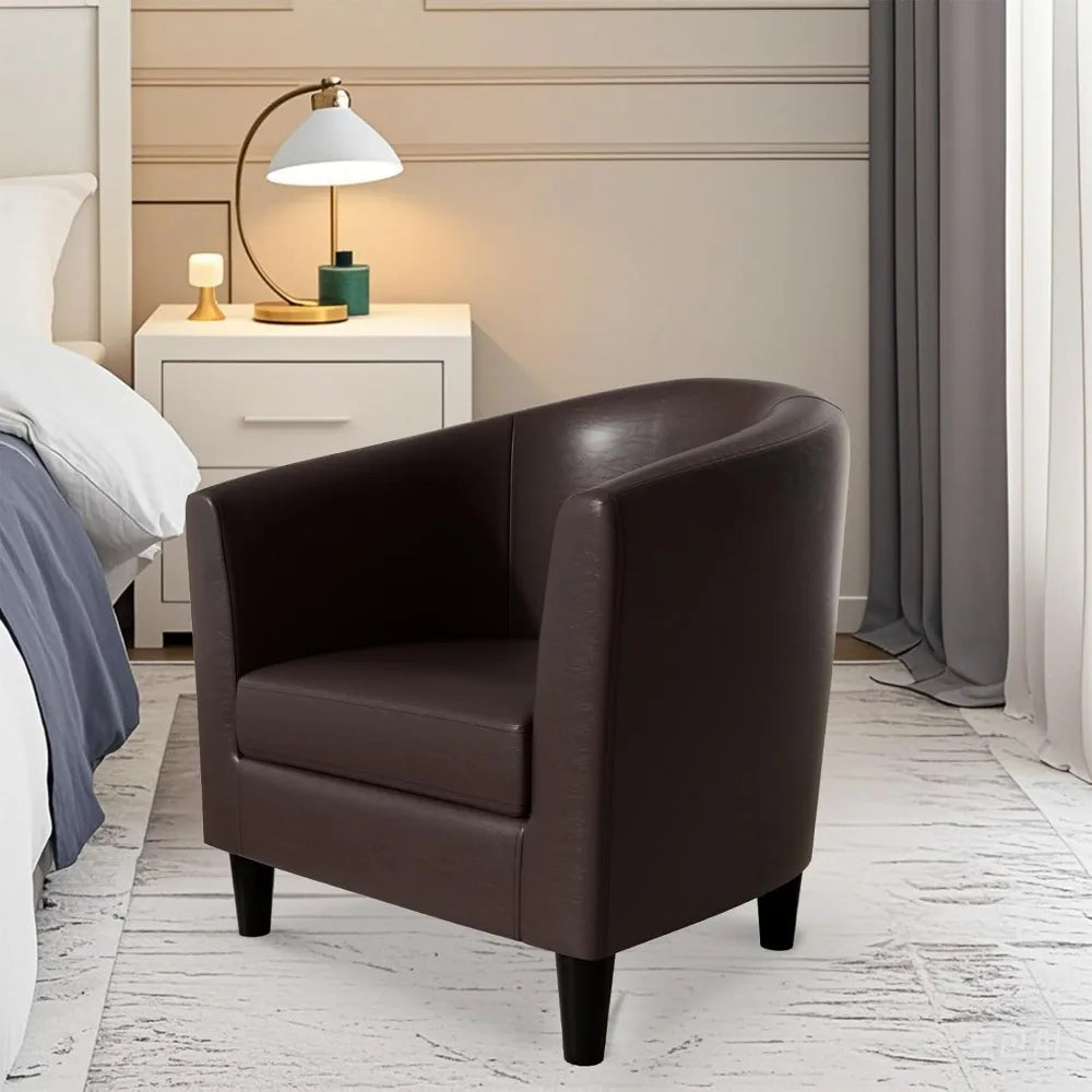 Living Room Chairs with Soft Padded, Barrel Chairs with Solid Wood Legs, Easy Assembly, Leather Chair for Living Room/Bedroom/Re