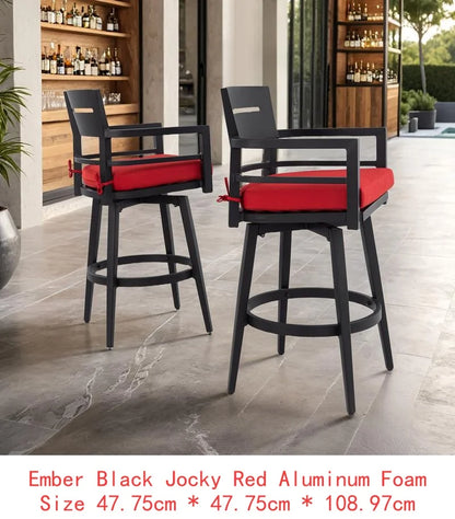 Modern Outdoor 2-Piece Swivel Bar Chairs - Aluminum Frame, 360° Swivel, Ergonomic Backrest, Tapered Legs, Sunbrella Cushion,