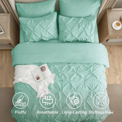 California King Comforter Set Mint Green Bed in a Bag California King 7 Pieces GentleSoft™ Pintuck Bed Set Gift for Family Pinch