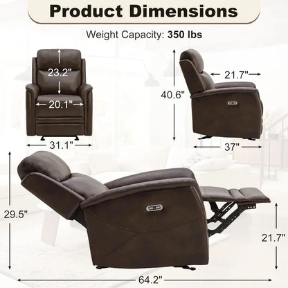 Faux Leather Recliner Chair with USB and Type-C Ports, Adjustable Footrest Recliner Sofa for Adults