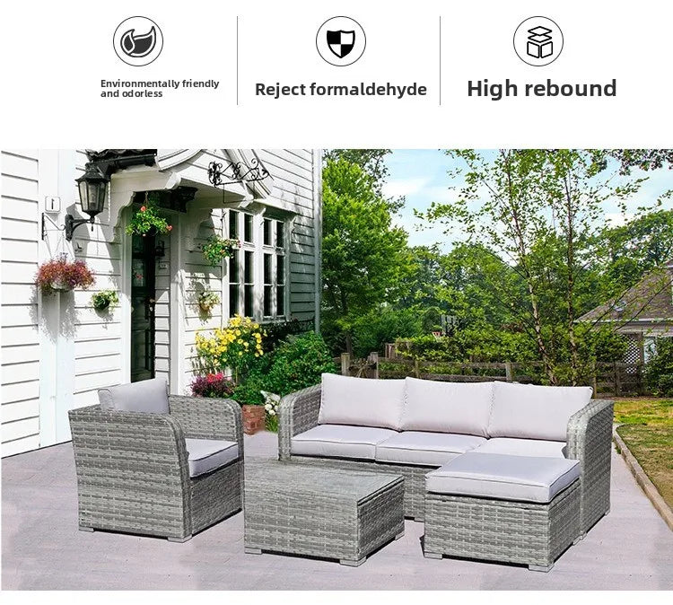 Outdoor leisure rattan sofa, outdoor open-air garden courtyard, waterproof and sunscreen leisure