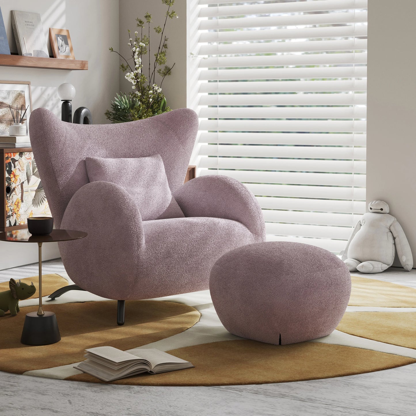 Cream Antelope Single Living Room Sofa Fabric Leisure Chair Middle Antique Lazy Sofa