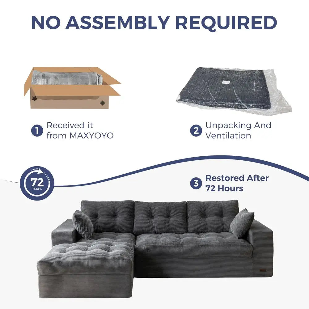 104" L-Shaped Modular Sectional Sofa with Ottoman & Cloud Cushions