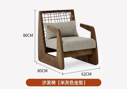 Medieval Style Solid Wood Rope Leisure Chair Retro Single Sofa Chair Wabi-sabi High-end Home Cafe Rattan Single Chair