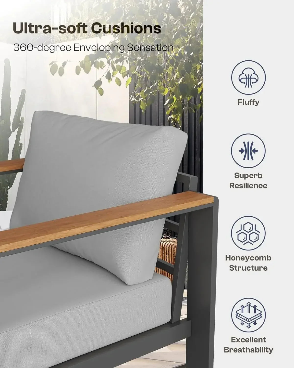 Aluminum Outdoor Patio Furniture Set with Coffee Table, Conversation Sets , Patio Sectional Set for Porch, Balcony, Deck, Gray