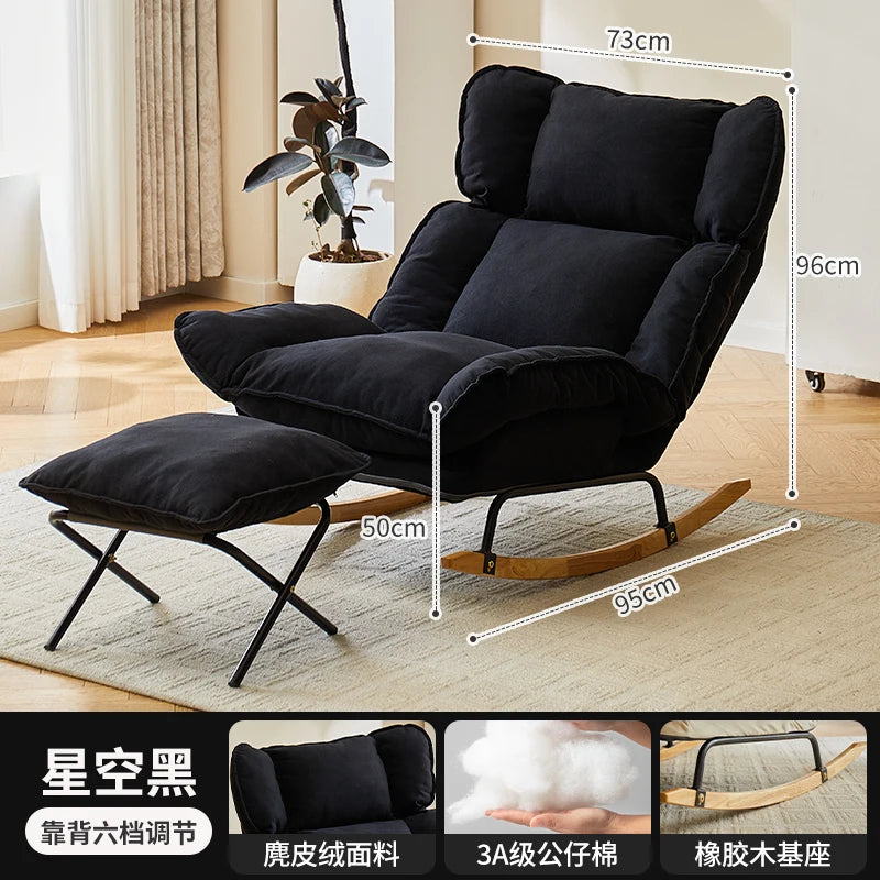Retro Mid-Century Lazy Rocking Chair - Single Leisure Recliner for Living Room, Balcony & Napping