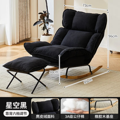 Retro Mid-Century Lazy Rocking Chair - Single Leisure Recliner for Living Room, Balcony & Napping