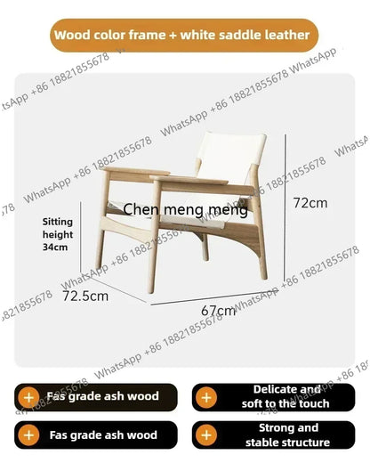 A178  High-end Leather Chair, Danish Leisure Single Back Chair, Solid Wood Saddle Leather Armchair, Home Balcony Leisure Chair