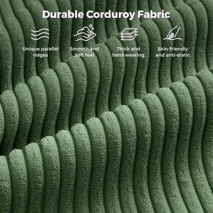 97" L-Shape Modular Sofa, 3-Seat Corduroy Couch with Movable Ottoman, Sectional Sofa for Living Room, Green, Customized