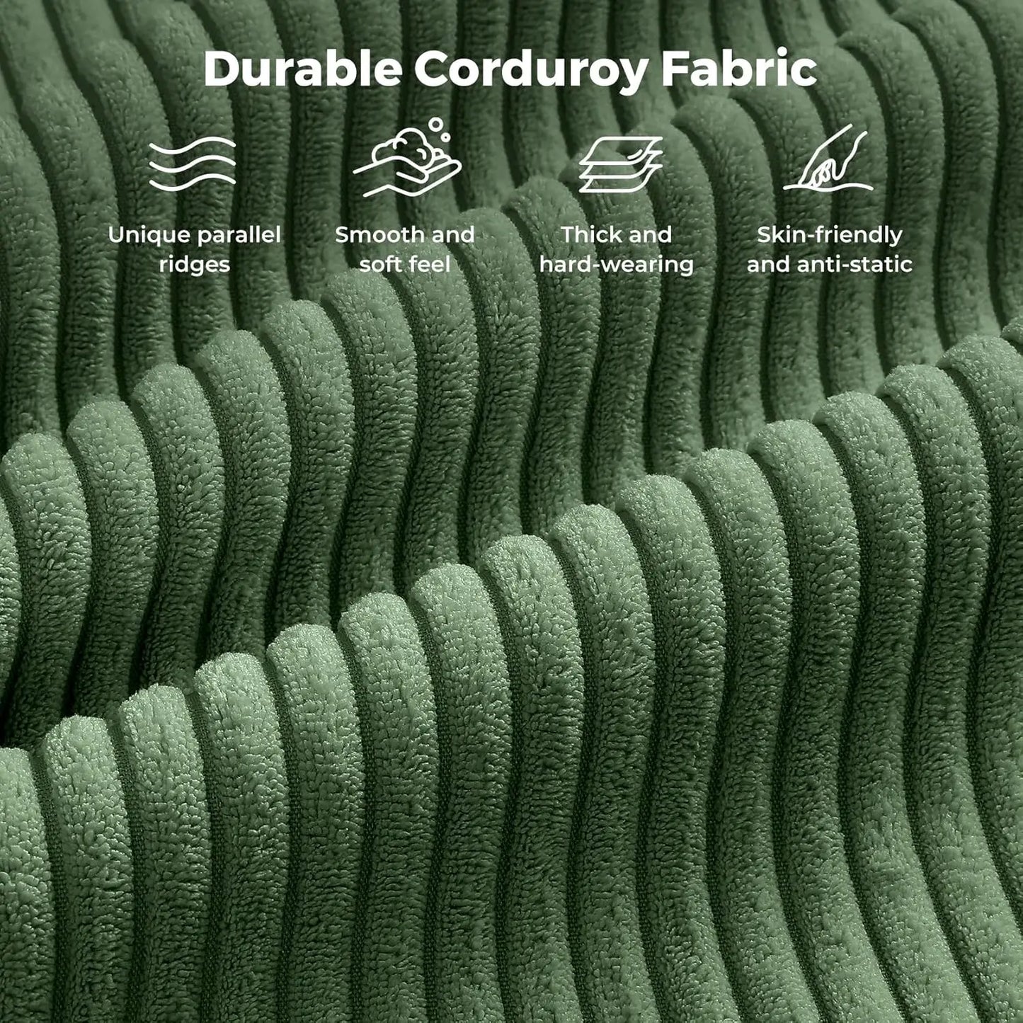 97" L-Shape Modular Sofa, 3-Seat Corduroy Couch with Movable Ottoman, Sectional Sofa for Living Room, Green, Customized