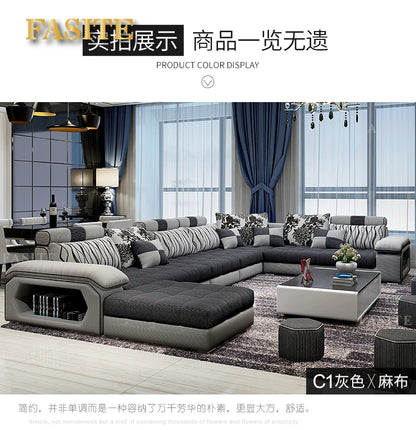 Velvet hanf linen hemp fabric sectional sofas  Living Room Sofa set furniture alon couch puff asiento muebles de sala canape U