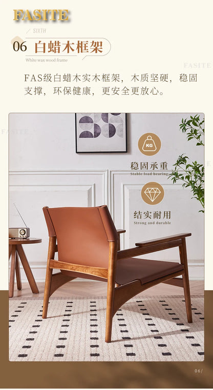 Italian Luxury Leather Sofa Chair Nordic Solid Wood Single Recliner Home Leather Leisure Chair