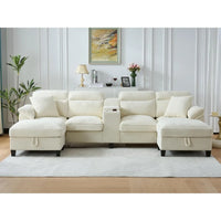 117 Inch Sofa Couch,Sectional Couches for Living Room with 2 Cup Holders,Corduroy Modular Sectional Sofa with Movable